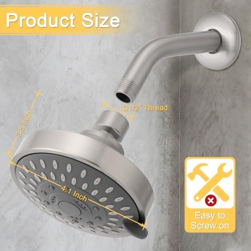 AISOSO High Pressure Rain Shower Head 5 Mode Showerhead 4.1" Brushed Nickel - Image 2