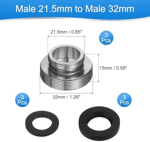 uxcell 3Pcs Faucet Adapter Kit, Male 0.85in to Male 1.26in Kitchen Sink Stainless Steel Tap Aerator Adapter Set to Connect Garden Hose, Water Filter, Standard Hose Diverter - Image 2
