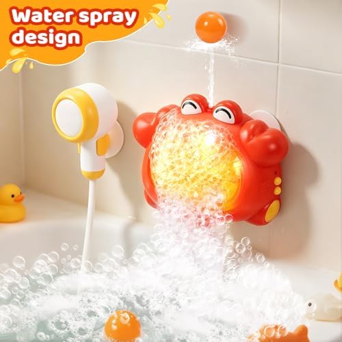 Bath Toys for Kids Ages 1-3 4-8 Rechargeable Bath Bubble Machine 2 in 1 with Baby Shower Head Light Up Crab Bath Toys with Colourful RGB Light for Toddler Boys and Girls - Image 3