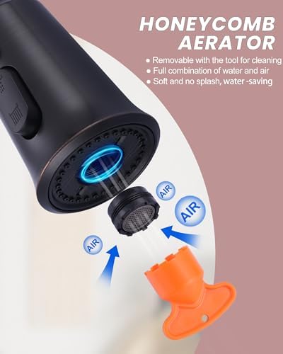 WOWOW Kitchen Faucet Head Replacement, 3 Function Pull Down Faucet Sprayer Head with 13 Adapters, Oil Rubbed Bronze Kitchen Sprayer Nozzle Compatible with Moen, Delta, Kohler Faucets - Image 4