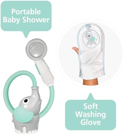 Yookidoo Elephant Baby Bath Toy Rinser with Washing Glove – Fun Battery-Operated Water Play & Trunk Spout Sprayer, Gentle Sink or Tub Bathing Essential for Newborns (Wash & Glove Turquiose) - Image 3