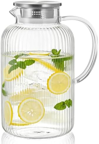 Bivvclaz 2.6 Liter 88 oz Stripes Glass Pitcher with Lid and Handle by Bivvclaz