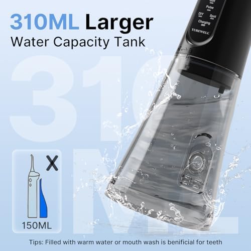 TUREWELL Water Dental Flosser for Teeth/Braces, 310 ML Portable Cordless Oral Irrigator with 5 Modes, IPX7 Waterproof Electric Water Flossing with 4 Replacement Jet Tips for Travel and Home, Black - Image 5
