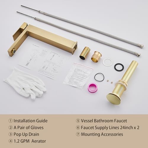 AVSIILE Brushed Gold Vessel Sink Faucet, 1 Hole Single Handle Tall Faucets - Image 7