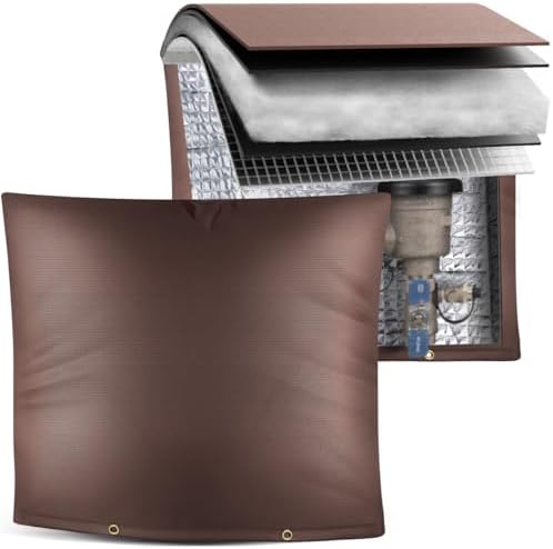 Outdoor Pipe Insulation Cover, Waterproof Backflow Preventer Cover for Winter Freeze Protection, Heavy-Duty 5-Layer Fabric Insulated Wrap for Sprinklers and Valves 30W x 24H inches - Brown by IFRMMY
