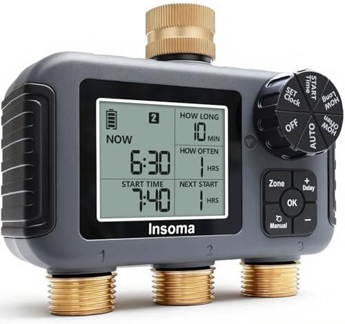 Insoma 3 Outlet Sprinkler Timer Brass Inlet & Outlet, Programmable Garden Hose Timer with Rain Delay, Manual& Automatic Watering System by Insoma