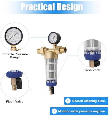 Water Filtration & Softeners, Reusable Whole House Spin Down Sediment Water Filter 40 Micron Flushable Prefilter Filtration 0.75" Female Thread + 1.26" Male Thread - Image 7
