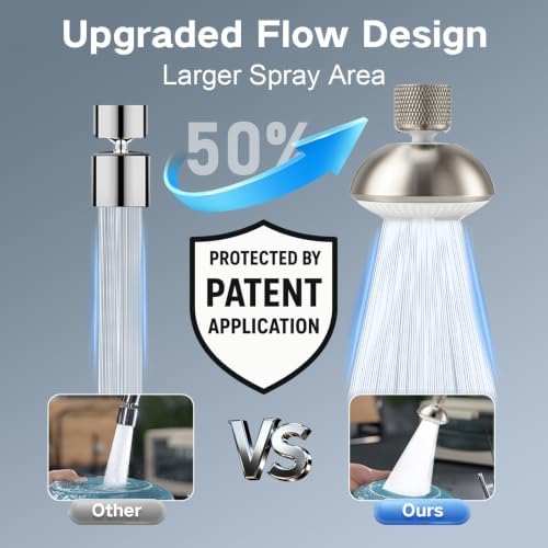 Kitchen Faucet Sprayer Attachment, Anti-Splash 3-Mode Swivel Faucet Extender with Wide Spray Area, 360° Rotating Faucet Aerator, Faucet Head Replacement for Kitchen (Brushed Nickel) - Image 2