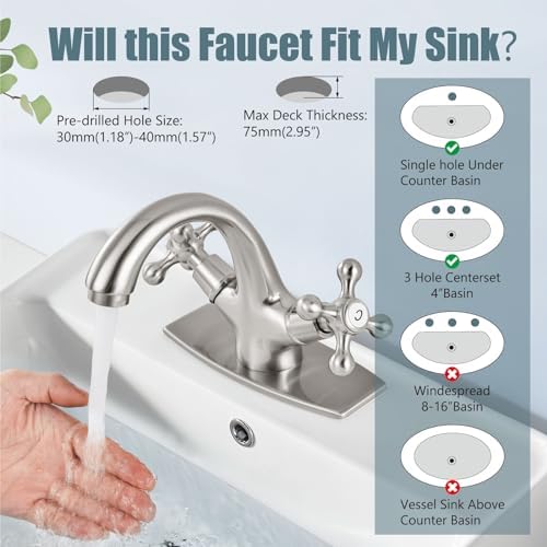 Aolemi Bathroom Sink Faucet 1 Hole or 3 Hole with Drain Brushed Nickel - Image 3