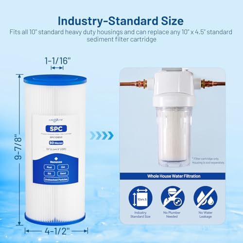 50 Micron 10" x 4.5" Pleated Sediment Well Water Filter Cartridge, 3 Pack - Image 2