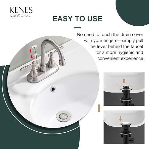 KENES Brushed Nickel Bathroom Sink Drain Stopper Assembly with Lift Rod - Image 4
