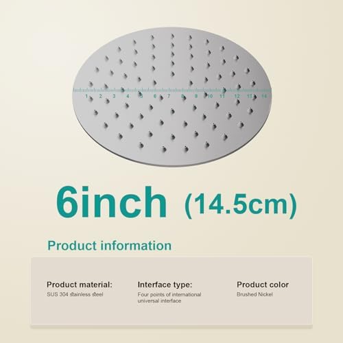 All Metal 6Inch Rain Shower Head - Heavy Duty Stainless Steel, Easy Install, High Water Flow, Ultra-Thin Modern Design for Bathroom (Brushed Nickel) - Image 2