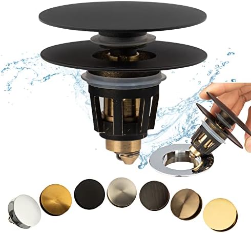 Artiwell Universal Bathroom Sink Drain Stopper, Fits Most Pop-Up Drains for Vessel Sink Lavatory Vanity, Sink Drain Strainer with Detachable Hair Catcher, Tested by Plumber in US (MATT Black) by Artiwell