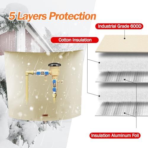 TOHONFOO Backflow Preventer Cover, Pipe Freeze Insulation, 40"Wx36"H, Beige - Image 5