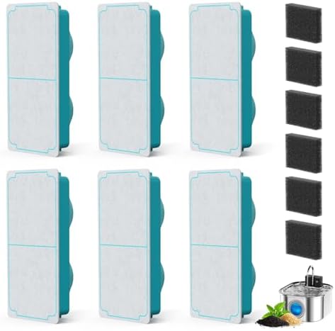 Cat Water Fountain Replacement Filters(6 Filters + 6 Sponges) by SUKIPAW