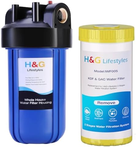 H&G Lifestyles Whole House Water Filter,10" x 4.5" KDF Carbon Water Filtration System, Remove Heavy Metal Improve Water Taste,with 1" NPT Port Bracket Wrench by HGLifestyles