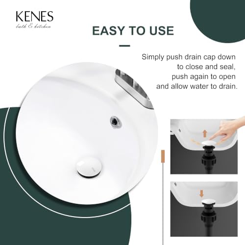 KENES White Bathroom Sink Drain with Overflow, Ceramic Pop Up Sink Drain - Image 5