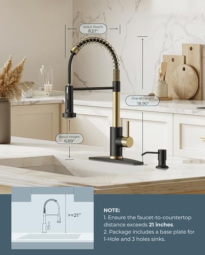 FORIOUS Kitchen Faucets, Pull Down Sprayer, Classic High Arc, Black Gold - Image 5