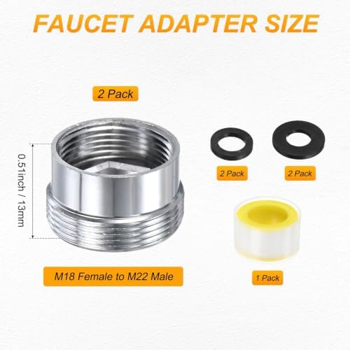 M METERXITY 2-Pack Faucet Adapter, M18 Female to M22 Male, for Kitchen - Image 3