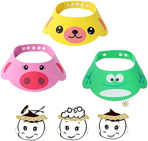 Adjustable Visor Cartoon Shampoo Shower Bathing Protection Cap for Toddler, Baby, Kids, Children, Set of 3 by Unknown