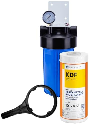 Aquaboon Whole House Water Filter System for Well Water with10x4.5 KDF Heavy Metals Purification Cartrige | NSF Certified, Pressure Gauges & Releas, Wrench, Bracket 1" NPT by Aquaboon