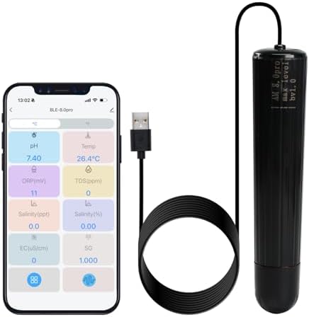 Smart Water Quality Monitor, 7-in-1 pH | Temperature | TDS | EC | Salinity | S.G & ORP WiFi Water Quality Tester Probe, EC pH Monitor for Hydroponics, Aquarium, 24/7 Real-Time Monitoring by GAINEXPRESS