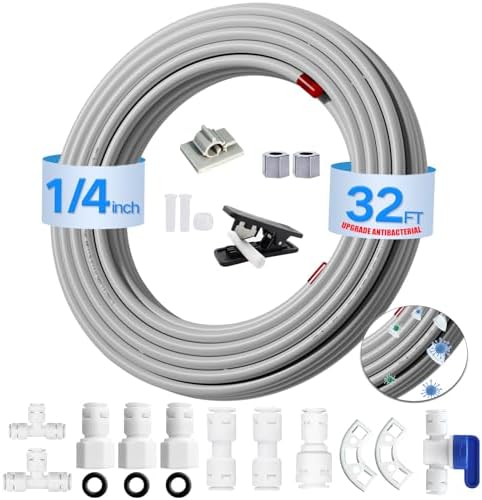 Refrigerator Water Line Kit, 1/4" OD Tubing with Quick Connect for Fridge Ice Maker RO Systems Water Filters Faucet 32.8FT by ZuanXin