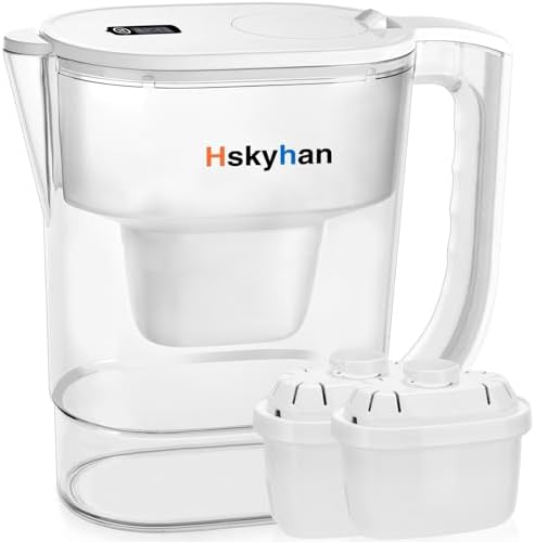 Hskyhan Alkaline Water Filter Pitcher - 3.8 Liters Improve PH, 2 Long Lasting Cartridge Included, BPA Free, 7 Stage Filtration System to Purify, White by Hskyhan