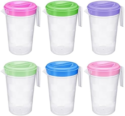 Honeydak 6 Pcs Clear Plastic Pitcher with Lid Handle,70 Oz,Colorful by Honeydak