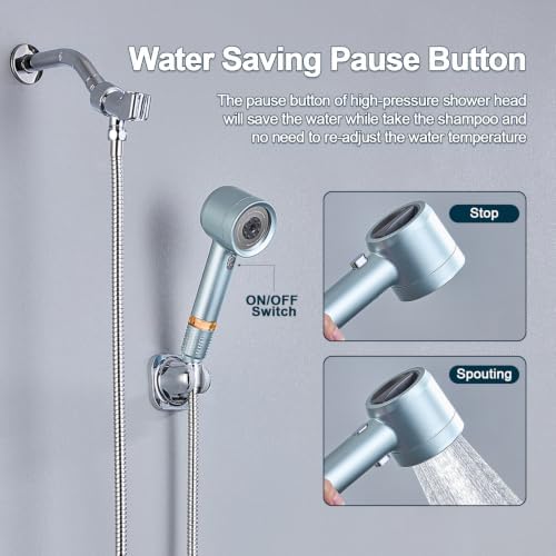 Shower Head with Handheld, High Pressure Shower Head with Pause Switch 4 Spray Modes Filter Showerhead with 79 in Hose, Adhesive Wall Mount, Bracket and Replace Filter (Blue) - Image 2