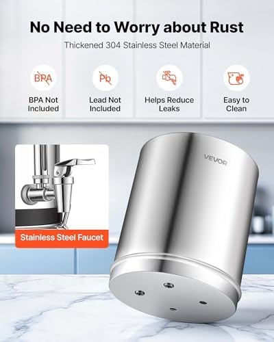 VEVOR Gravity-fed Water Filter System, 2.25G 304 Stainless-Steel Countertop Water Filtration System, Reduces Lead and up to 99% of Chlorine, w/ 2 Carbon Filter, Spigot, Stand - Image 6