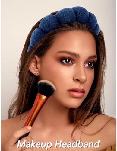 VELSCRUN Spa Headband, Makeup Face Wash Skincare Headbands, 6 Pcs Dark Blue Sponge Bow Tie Get Ready HairBand Facial Wristband Set, Stuff for Teen Girls Women Trendy Fashion Hair Accessories - Image 3
