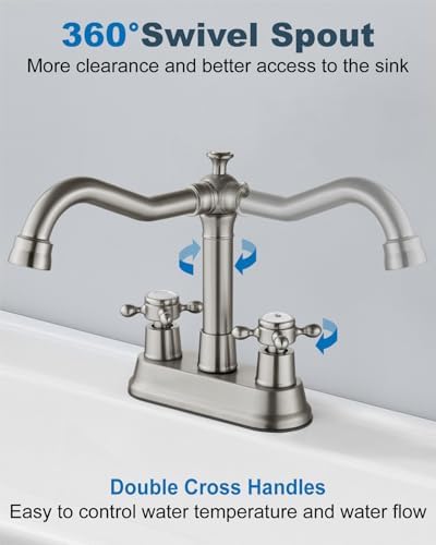 Aolemi 4 Inch Centerset Bathroom Sink Faucet 2 H&C Handle Brushed Nickel - Image 2