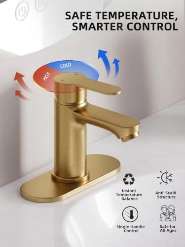 BELZ Gold Bathroom Faucet, Lead-Free for 1 or 3 Hole 4" Vanity Sink - Image 3