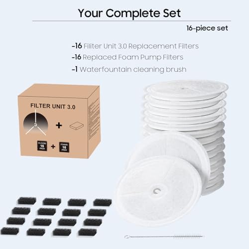 16 PCS Upgraded Filter Unit 3.0 Pet Cat Water Fountain Filters Fit For Solo 2/Solo SE, 3 Pro/2S/3, Including Replacement Filters and Replaced Foam Pump Filter (16 pcs) - Image 4
