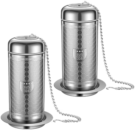 2 Pack Tea Infuser with Drip Tray, Extra Fine Mesh Tea Infusers for Loose Tea, 316 Stainless Steel Tea Strainer with Extended Chain Hook, Tea Steeper (2 Pack - Large) by BOMANSIBOMS