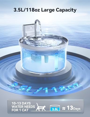 Wireless Cat Water Fountain with Sensor [Water & Battery Separation] FEELNEEDY Smart Pet Water Fountain, 3.5L/118oz 4000mAh Battery Operated Water Fountains for Cats Dogs + 6 Filters - Image 5