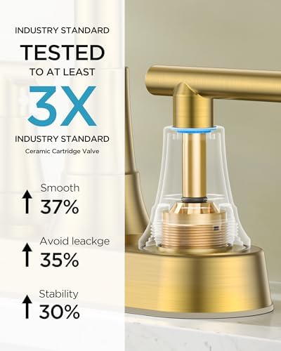 FORIOUS Centerset Brushed Gold Bathroom Faucet 4 Inch, Gold Vanity Faucet - Image 5