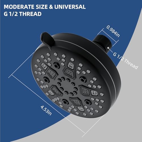 High Pressure Shower Head, 7-Spray Mode Adjustable Showerhead with 4-Inch Round Head, High Flow Handheld Shower for Low Water Pressure, Easy Install & Clean， Round Black - Image 6