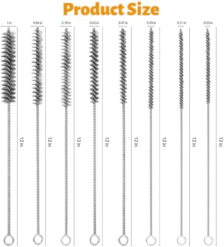 Tube Cleaning Brush,Brass Stainless Steel Engine Cleaning Brushes,12 inch Long Round Wire Pipe Cleaner for Deep Pipes (Silver, 8 Pcs-8 Size) - Image 2