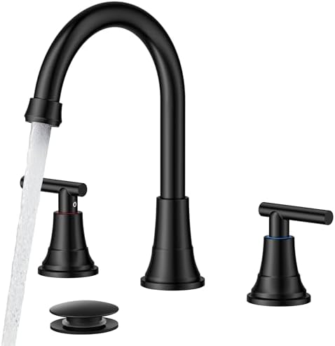 FORIOUS Black Bathroom Faucet 3 Hole, 8" Widespread Bathroom Vanity Faucet by FORIOUS