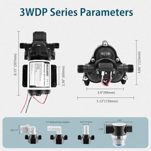 WASSERMANN RV Pump, 12V Self-priming RV Water Pressure Pump 4.0GPM 45PSI with Pressure Switch, for RV Marine Camping Yacht Garden, 12Volt DC Fresh Water Pumps RV Water Pump 2088-554-144 Replacement - Image 4