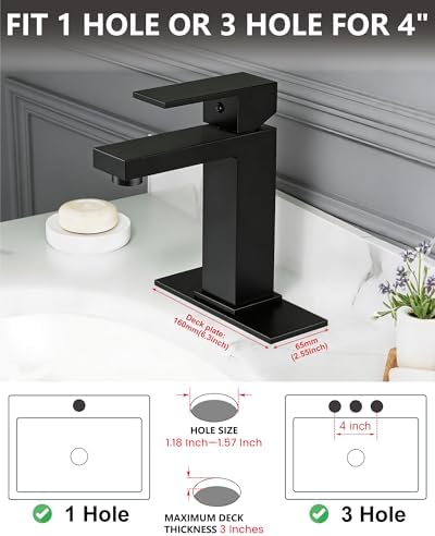 Midanya Bathroom Faucets 1 Hole Single Handle,Matte Black - Image 4