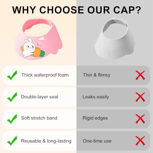 Baby Shower Cap Shield - Adjustable Waterproof Shower Visor for Kids, Soft Baby Hair Washing Shield with Ear Protection, Perfect for Toddlers & Children (Pink) - Image 5