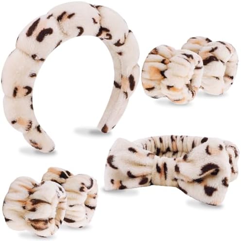 VELSCRUN 6 Pack Spa Headband, Makeup Headband, Face Wash Headbands, Skincare Headbands, Leopard Sponge Hair Band Bow Tie Spa Head Band for Washing Face Wristband Set Hair Accessories for Women Gifts by VELSCRUN