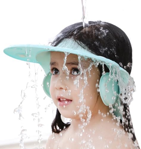 Shower Cap for Kids, Baby Shower Cap bath wash Shampoo rinser shield Hat Adjustable head hair Visor Protection Toddler and Children,Prevent water from entering eyes and ears(Blue) by AMTOOCH