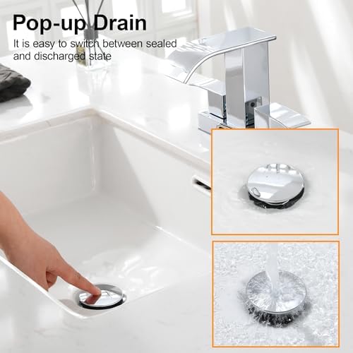 TIORIY Chrome Pop Up Bathroom Sink Drain, with Overflow Plastic Bathroom Sink Stopper for Faucet Vessel, Push Type Bathroom Sink Vanity Assembly with Strainer - Image 7