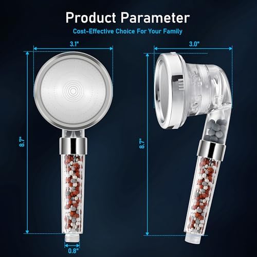 Filtered Handheld Shower Head, High Pressure 3 Spray Settings Showerhead for Saving Water, Water Softener Shower Head with Mineral Beads to Remove Chlorine & Fluoride for Dry Hair & Skin - Image 5
