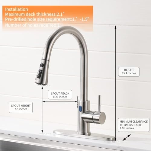 Touchless Kitchen Faucet with Pull Down Sprayer for Kitchen Sink, Single Handle Motion Sensor Faucet with LED Light and Dual-Function Spray, Hands-Free Brushed Nickel Stainless Steel - Image 5