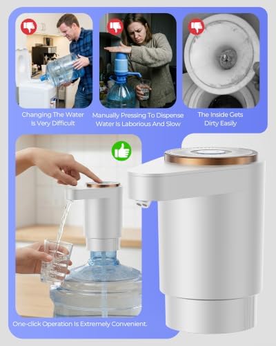 Water Jug Pump for 5 Gallon Bottle – Portable Electric USB-C Charging Dispenser, Dual Powerful Motors, Fast Flow, Fits 2-5 Gallon Jugs – Ideal for Home, Office, Camping, RV, White - Image 2